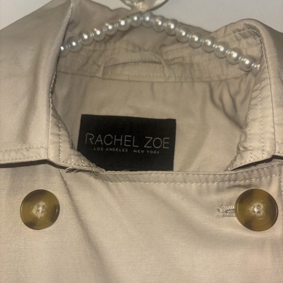 BEIGE DOUBLE BREASTED TRENCH COAT SZ XS Rachel Zoe Chore Coat Fisherman Military - Picture 2 of 7